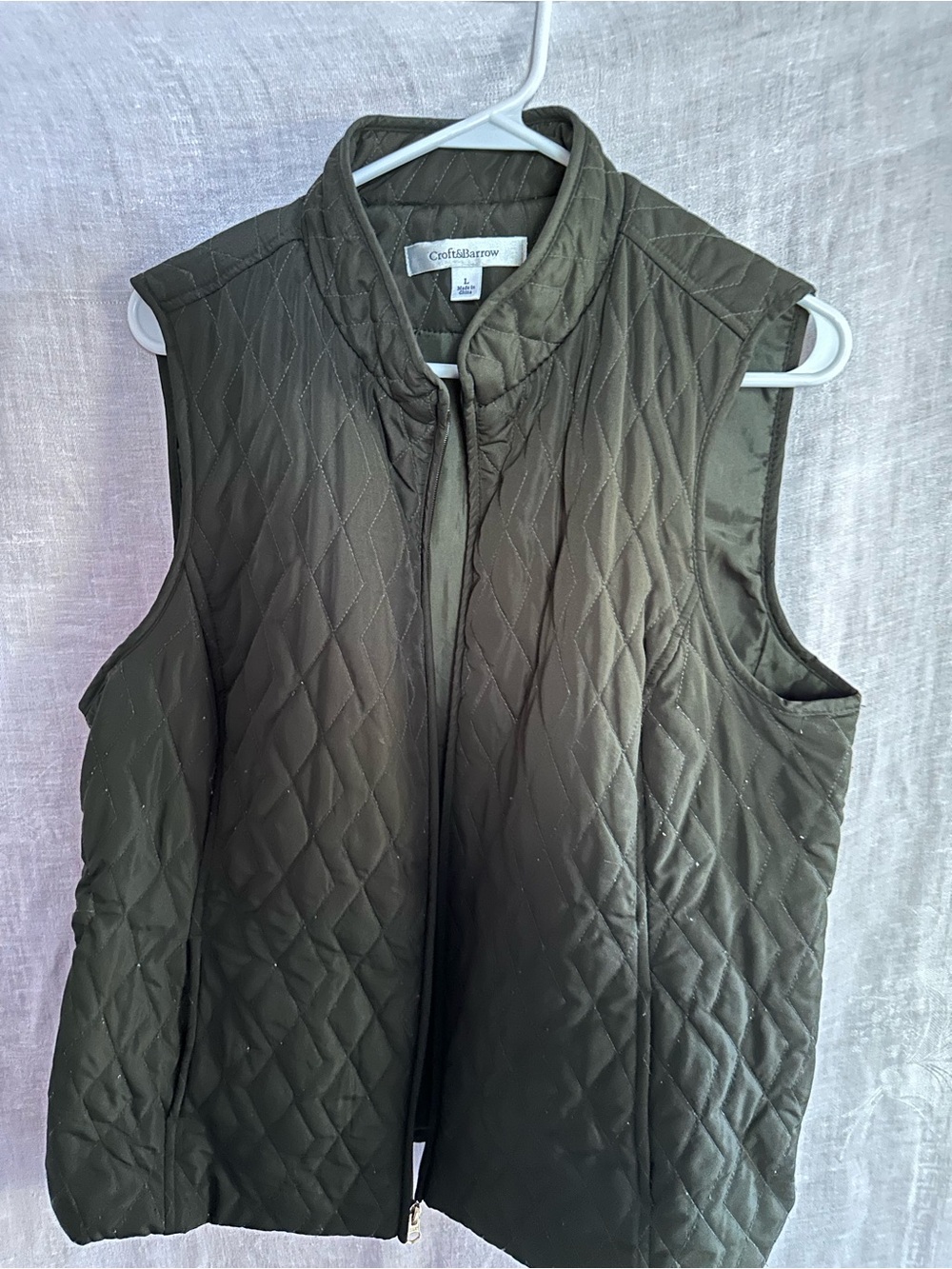 croft & barrow Olive Green Quilted Stand-Collar Vest